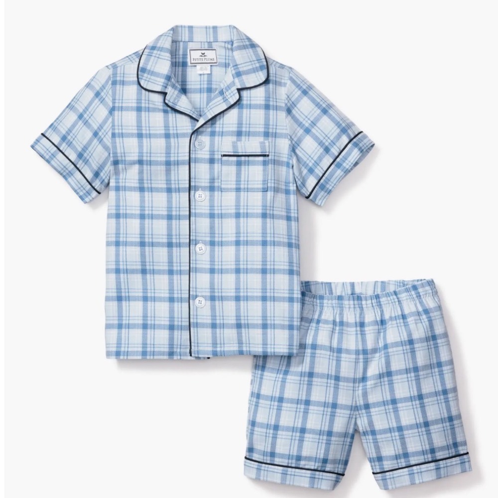 Petite Plume Boys Seafarer Tartan Short Set Blue White Plaid Pajamas SSSST108 8